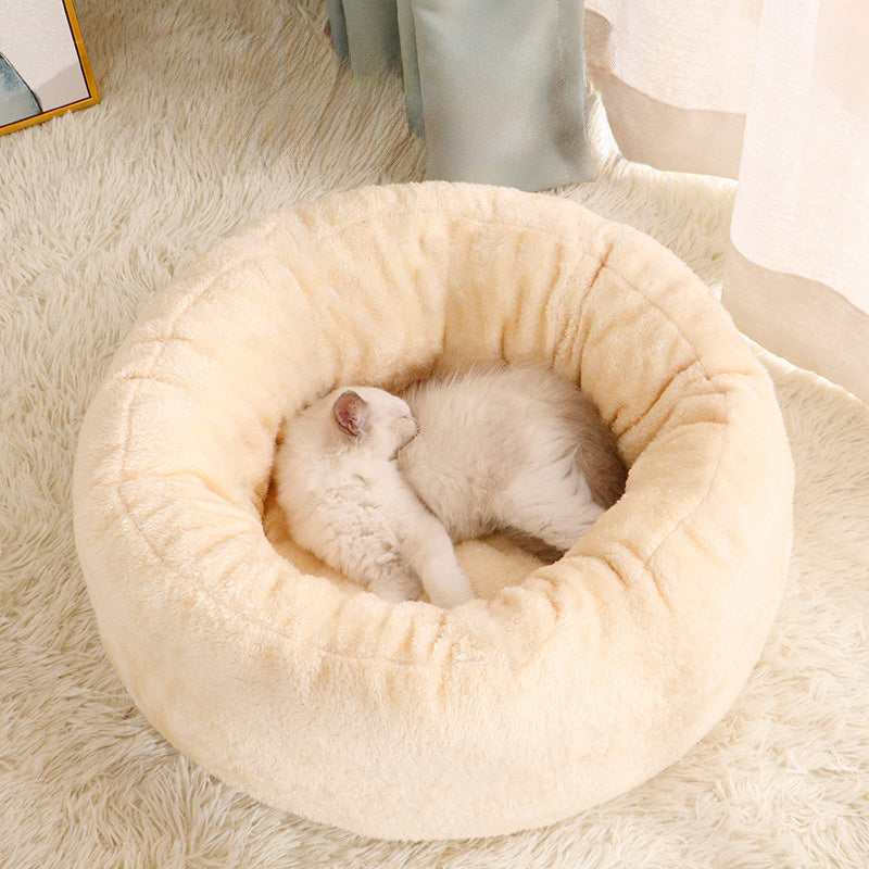 Pet Dog Bed Long Plush Donut Round Dog Kennel Comfortable Fluffy Cushion Mat Winter Warm For Dog Cat House EU Warehouse