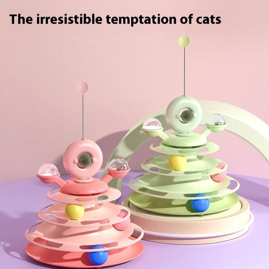 4-Layer Cat Toy Tower – Interactive Roller Ball Track Puzzle for Active Cats