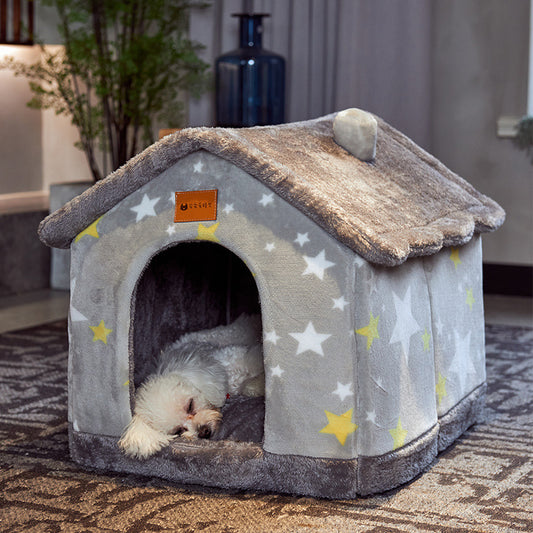 Foldable Warm Pet House – Cozy Winter Bed for Dogs & Cats