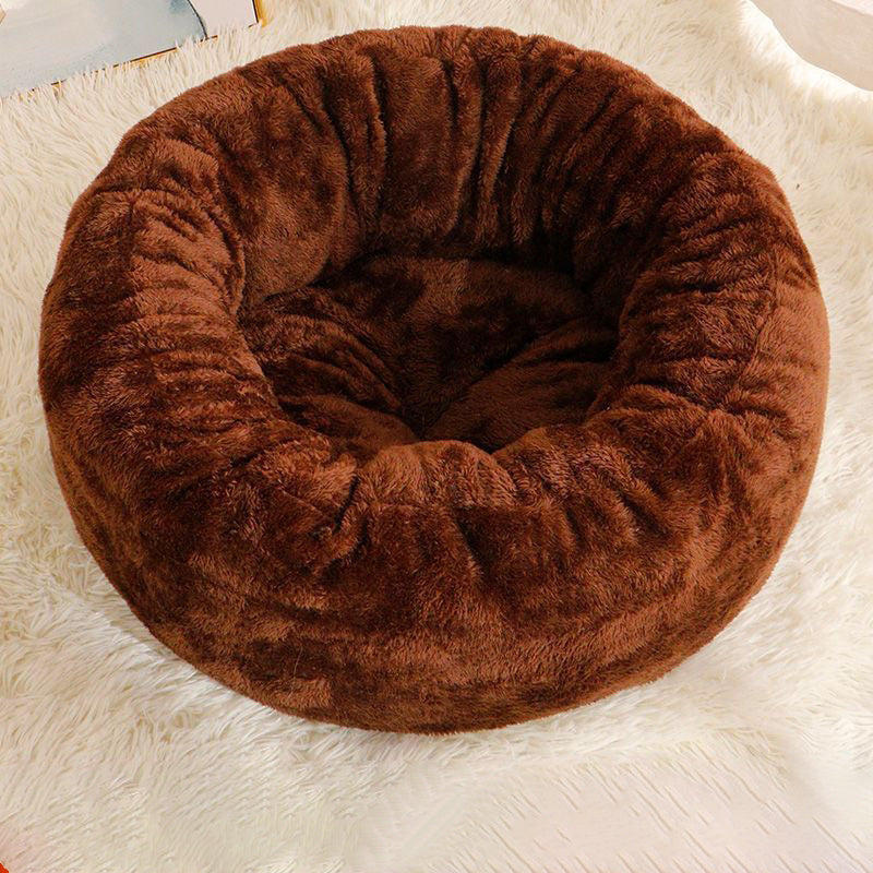Pet Dog Bed Long Plush Donut Round Dog Kennel Comfortable Fluffy Cushion Mat Winter Warm For Dog Cat House EU Warehouse
