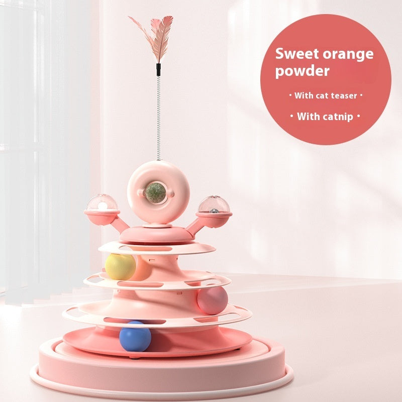 4-Layer Cat Toy Tower – Interactive Roller Ball Track Puzzle for Active Cats