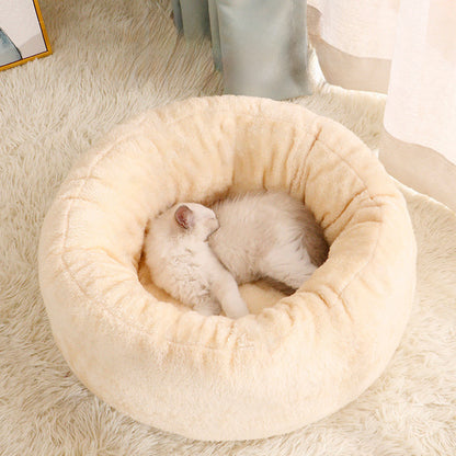 Pet Dog Bed Long Plush Donut Round Dog Kennel Comfortable Fluffy Cushion Mat Winter Warm For Dog Cat House EU Warehouse