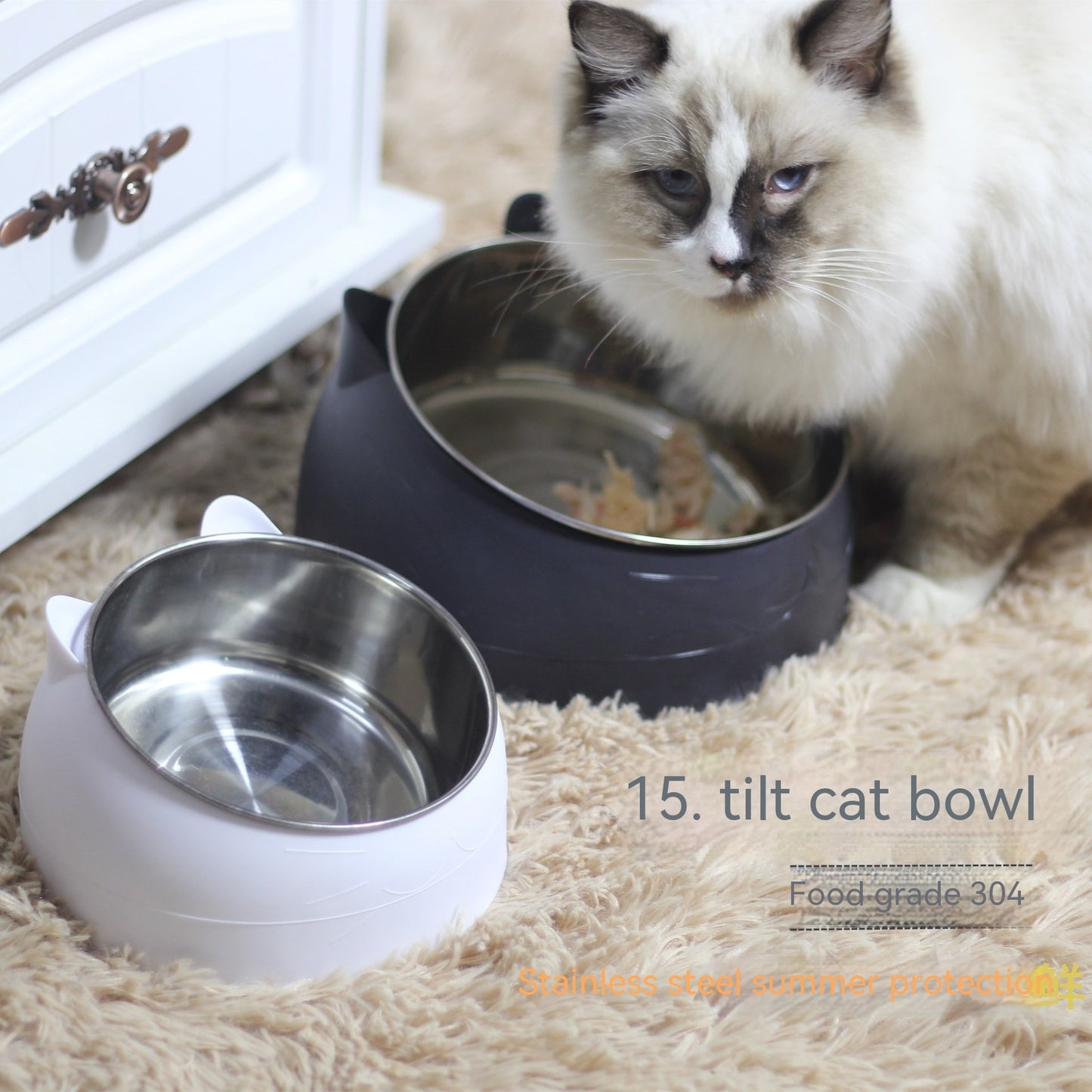 Stainless Steel Double Pet Bowl with Cervical Protection