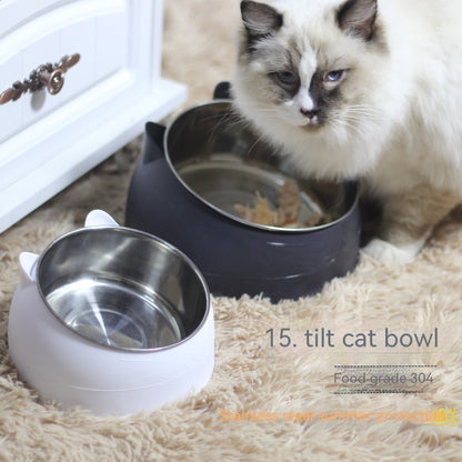 Stainless Steel Double Pet Bowl with Cervical Protection