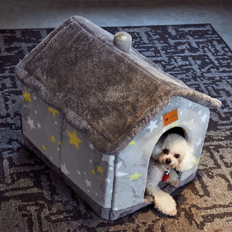 Foldable Warm Pet House – Cozy Winter Bed for Dogs & Cats