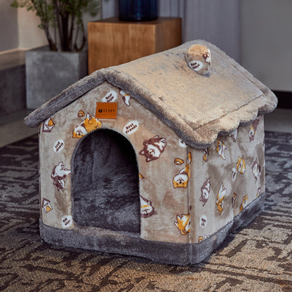 Foldable Warm Pet House – Cozy Winter Bed for Dogs & Cats