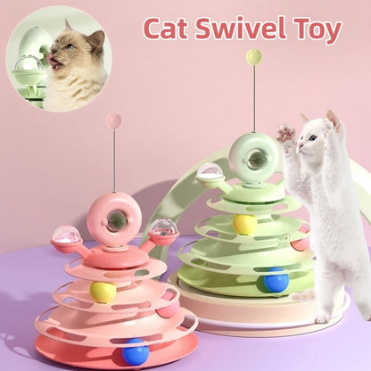 4-Layer Cat Toy Tower – Interactive Roller Ball Track Puzzle for Active Cats