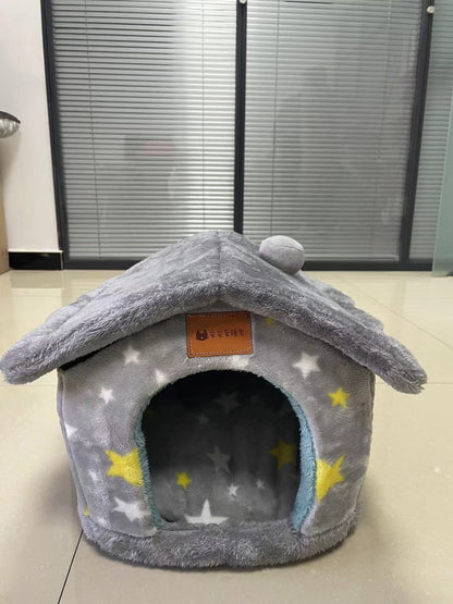 Foldable Warm Pet House – Cozy Winter Bed for Dogs & Cats