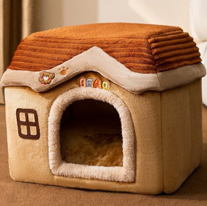 Foldable Warm Pet House – Cozy Winter Bed for Dogs & Cats