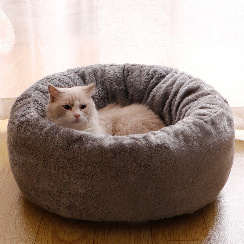Pet Dog Bed Long Plush Donut Round Dog Kennel Comfortable Fluffy Cushion Mat Winter Warm For Dog Cat House EU Warehouse