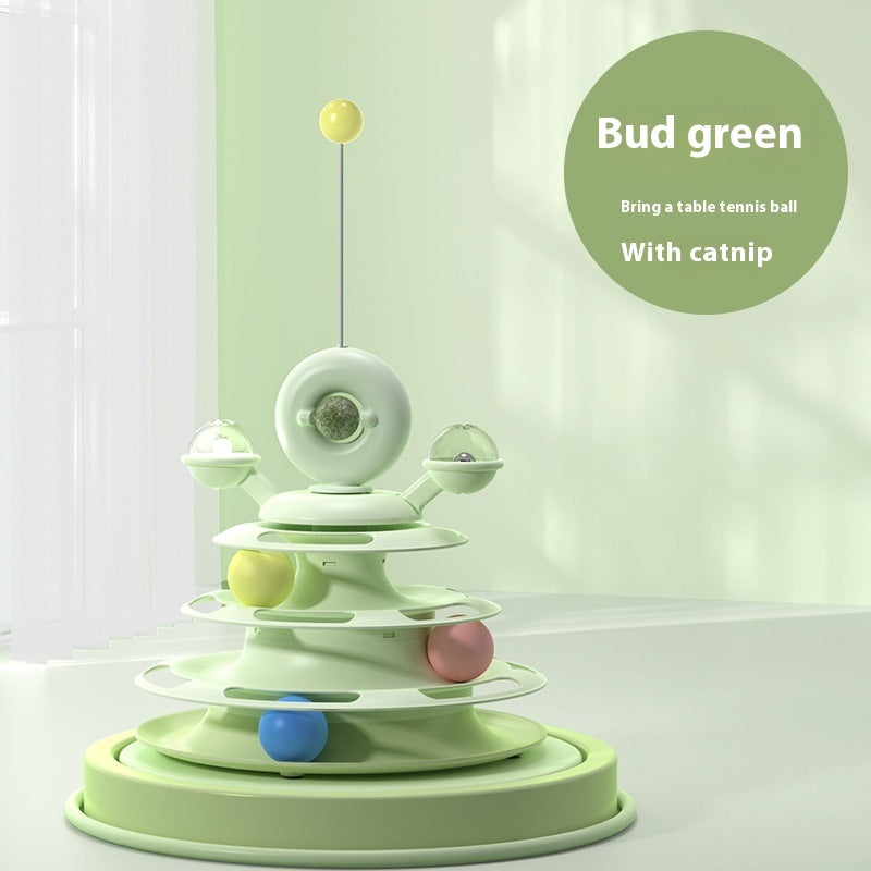 4-Layer Cat Toy Tower – Interactive Roller Ball Track Puzzle for Active Cats